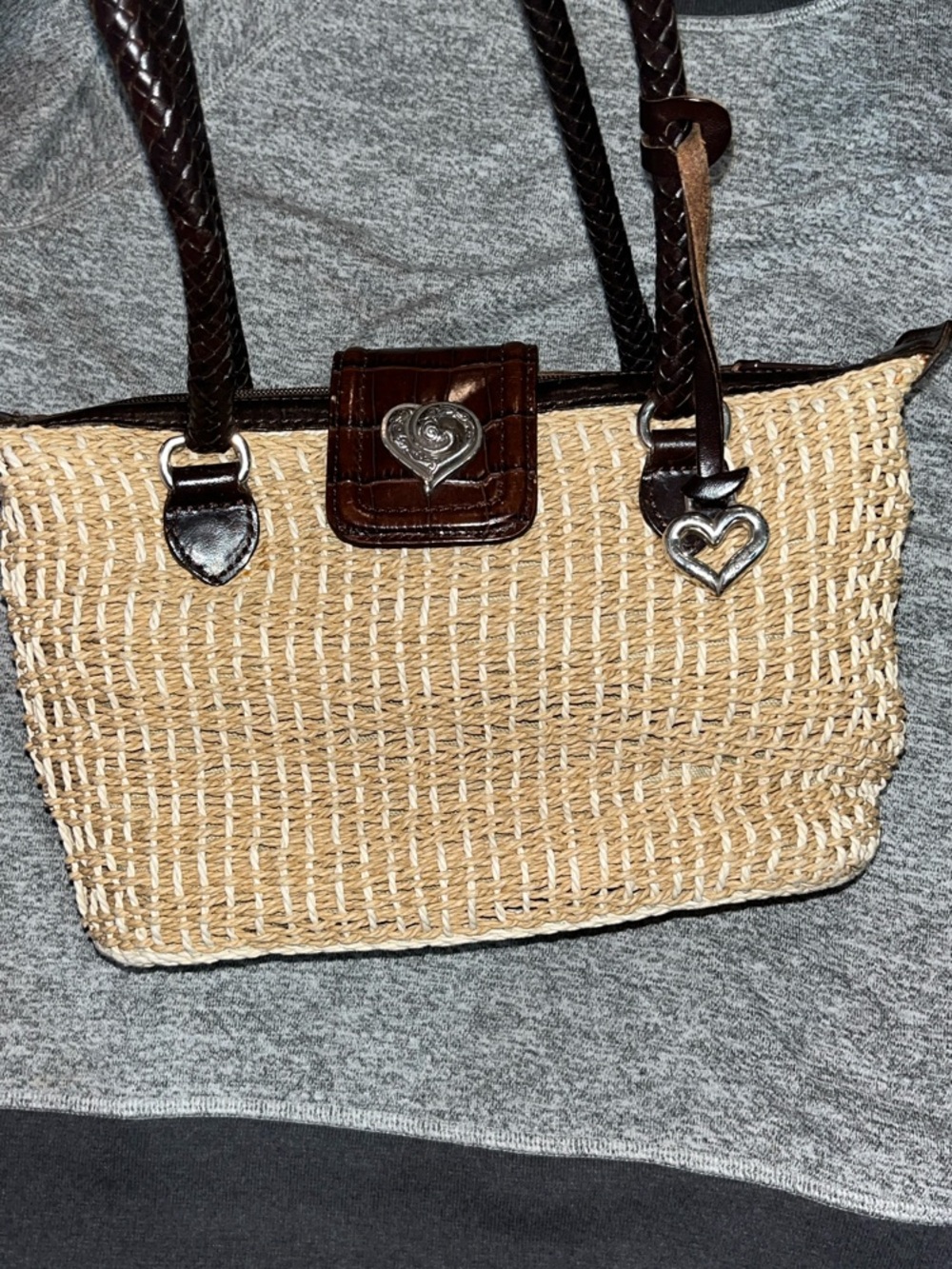 Brighton Natural Straw Tote with Dark Brown leather Trim